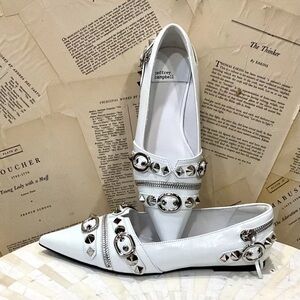 Free People Jeffrey Campbell Roxine Studded Flats White Leather Point Toe